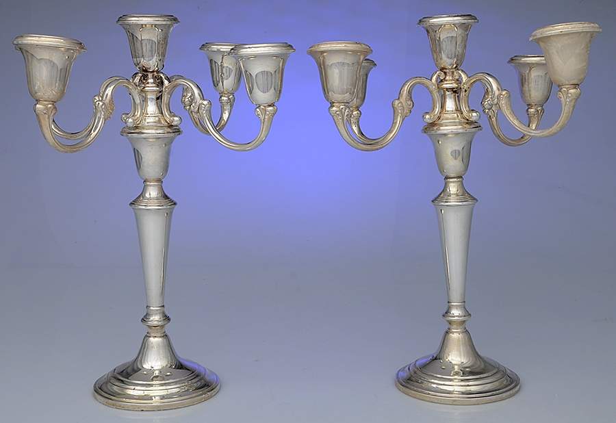 Puritan (Sterling, Hollowware) Pair of Weighted 5 Light Candelabra by Gorham Silver-1