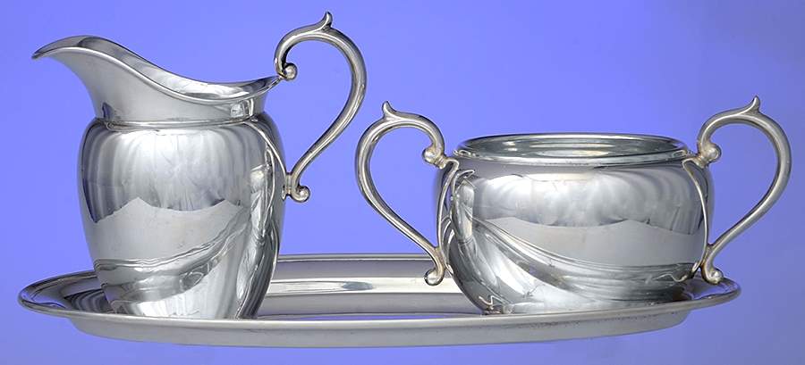 Puritan (Sterling, Hollowware) Sterling Creamer, Open Sugar and Tray Set by Gorham Silver-1