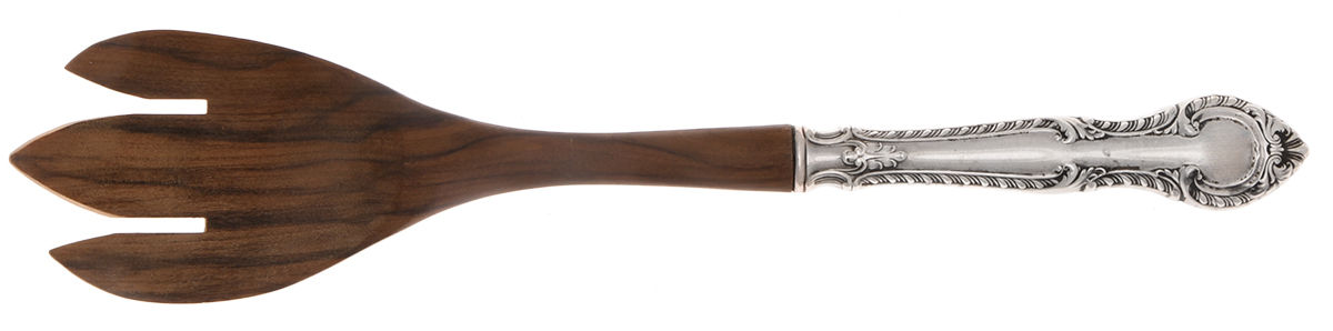 English Gadroon (Sterling, 1939, No Monos) Salad Serving Fork Wooden Prongs by Gorham Silver-1