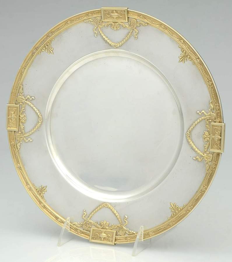 Lansdowne (Sterling, 1917, Hollowware) 10" Gold Accent Round Tray by Gorham Silver-1