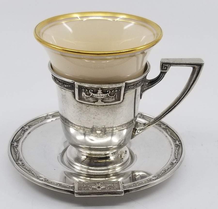 Lansdowne (Sterling, 1917, Hollowware) Demitasse Cup W/Lenox Liner&Saucer by Gorham Silver-1
