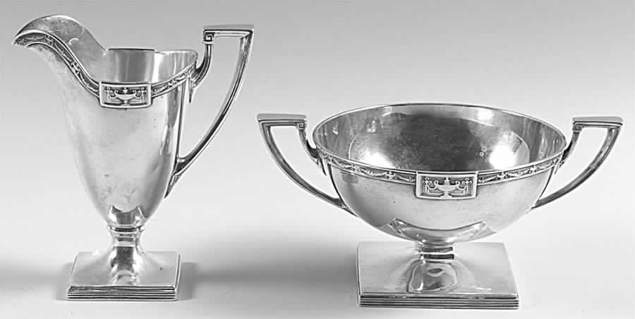 Lansdowne (Sterling, 1917, Hollowware) Mini Sterling Creamer and Open Sugar by Gorham Silver-1