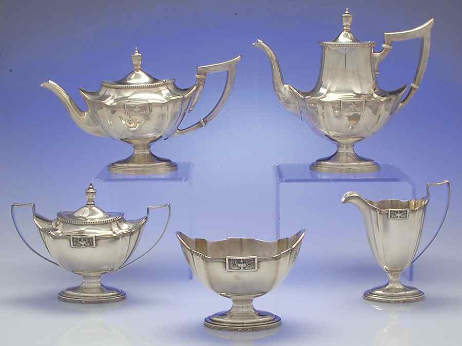 Lansdowne (Sterling, 1917, Hollowware) 5 Piece Tea Set (SCP, STP, SCR, SSU, SWB) by Gorham Silver-1