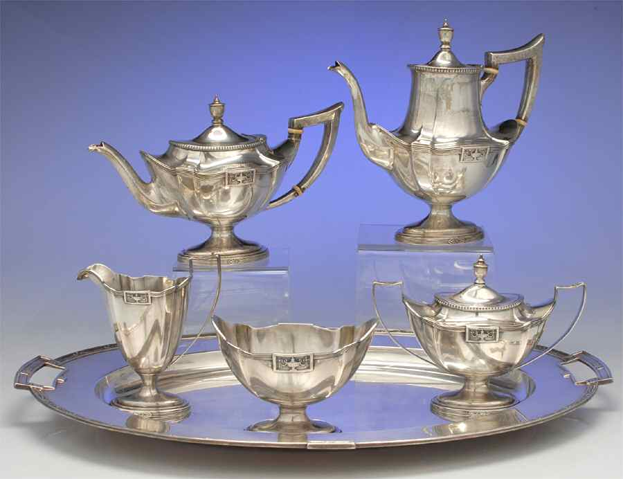 Lansdowne (Sterling, 1917, Hollowware) 6 Piece Tea Set (SCP, STP, SCR, SSU, SWB, WTL) by Gorham Silver-1
