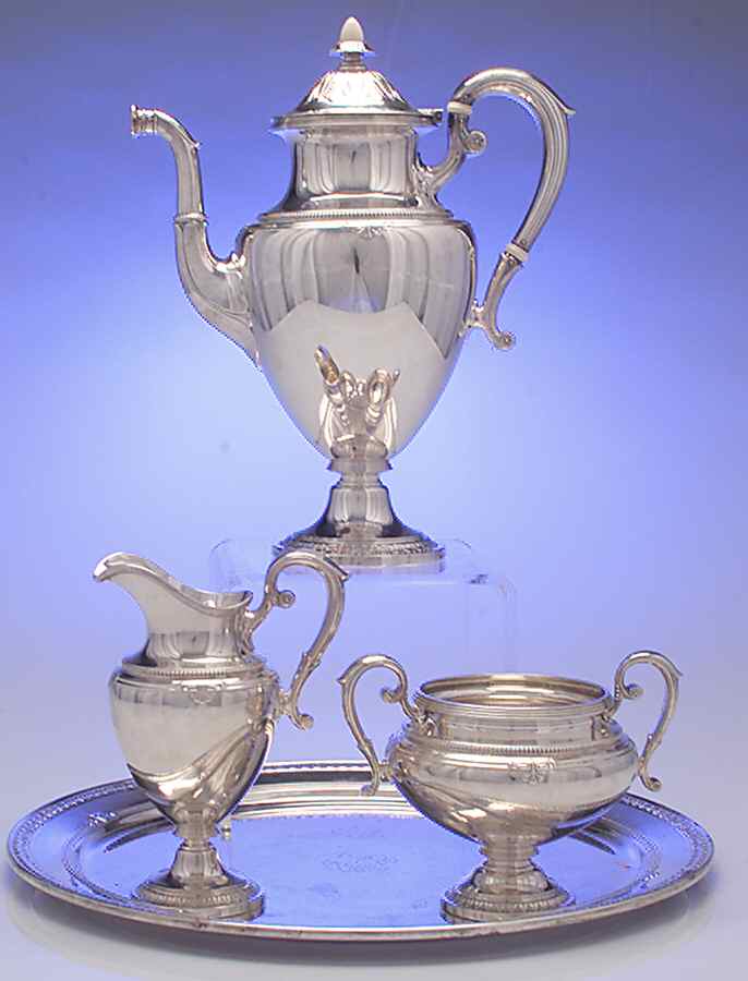 Shamrock V (Sterling, Hollowware) 3 Pc Coffee Set W/Ssub & Rd Tray 14" by Gorham Silver-1