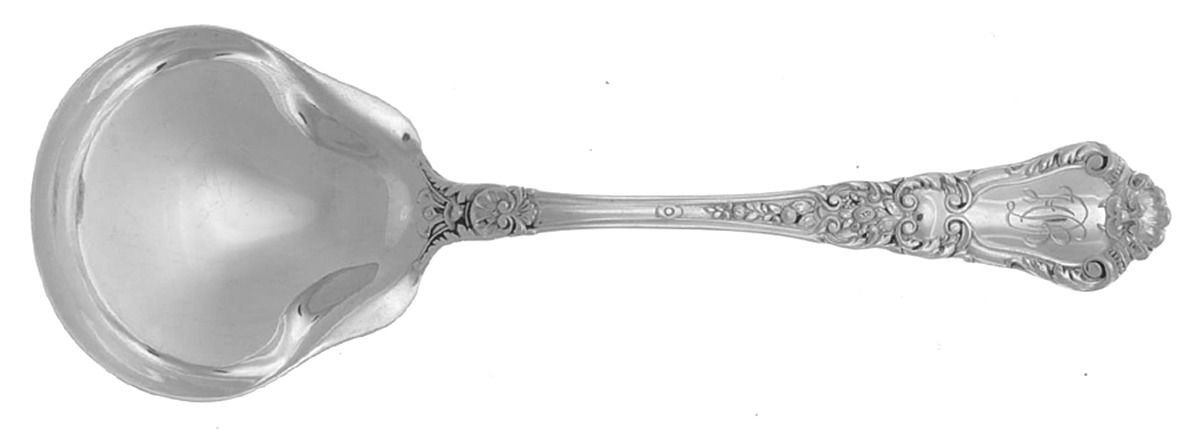 Baronial-Old (Sterling, 1898, Monograms)  Round Bowl Soup Spoon (Bouillon) by Gorham Silver-1