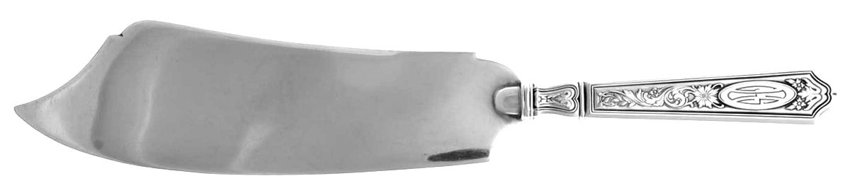 St. Dunstan-Chased (Sterling, 1917, Monograms) Large Hollow Handle Ice Cream Slicer Sterling Bld by Gorham Silver-1