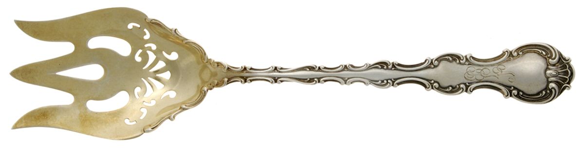 Strasbourg (Sterling, Lion-Ancr-G, 1897, Mono) Oversize Solid Salad Serving Fork by Gorham Silver-1