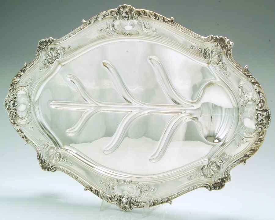 Baronial-Old (Sterling, 1898, Hollowware) 22" Footed Oval Platter with Well by Gorham Silver-1