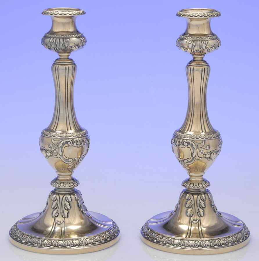 Baronial-Old (Sterling, 1898, Hollowware) Pair of 10" Candlesticks by Gorham Silver-1