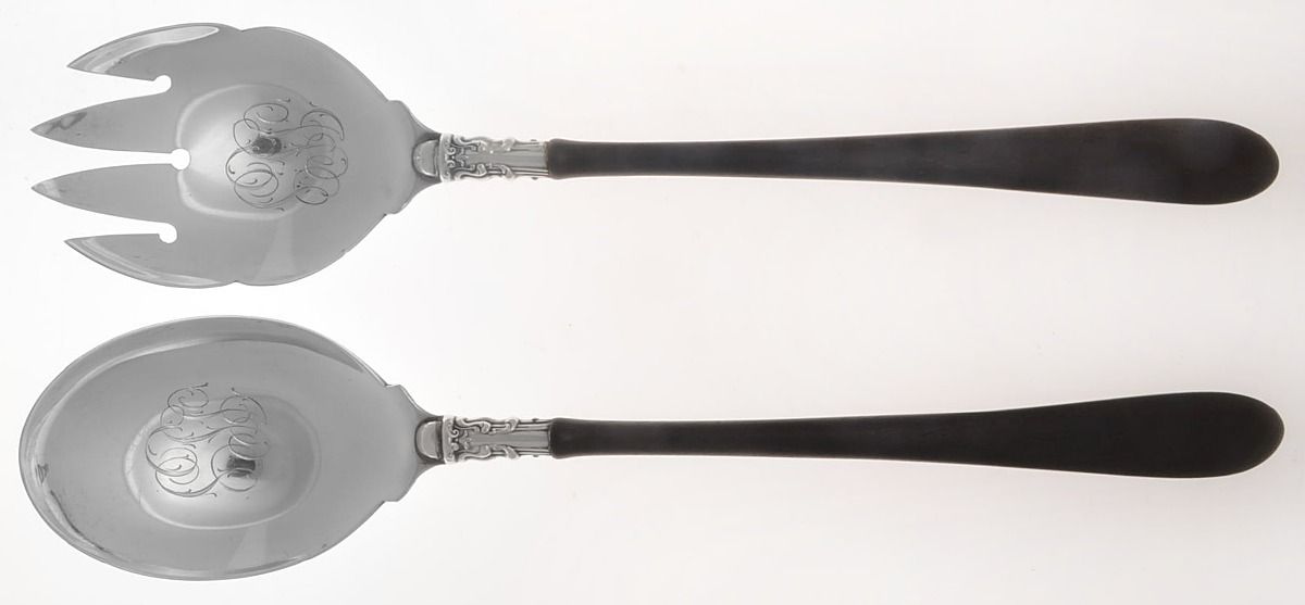 Chantilly (Sterling, 1895, Lion-Anchor-G, No Mono) 2 Piece Ebony Handle Chafish Dish Flatware Set by Gorham Silver-1