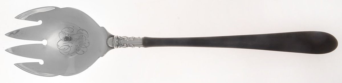 Chantilly (Sterling, 1895, Lion-Anchor-G, No Mono) Ebony Handle Chafing Dish Serving Fork by Gorham Silver-1