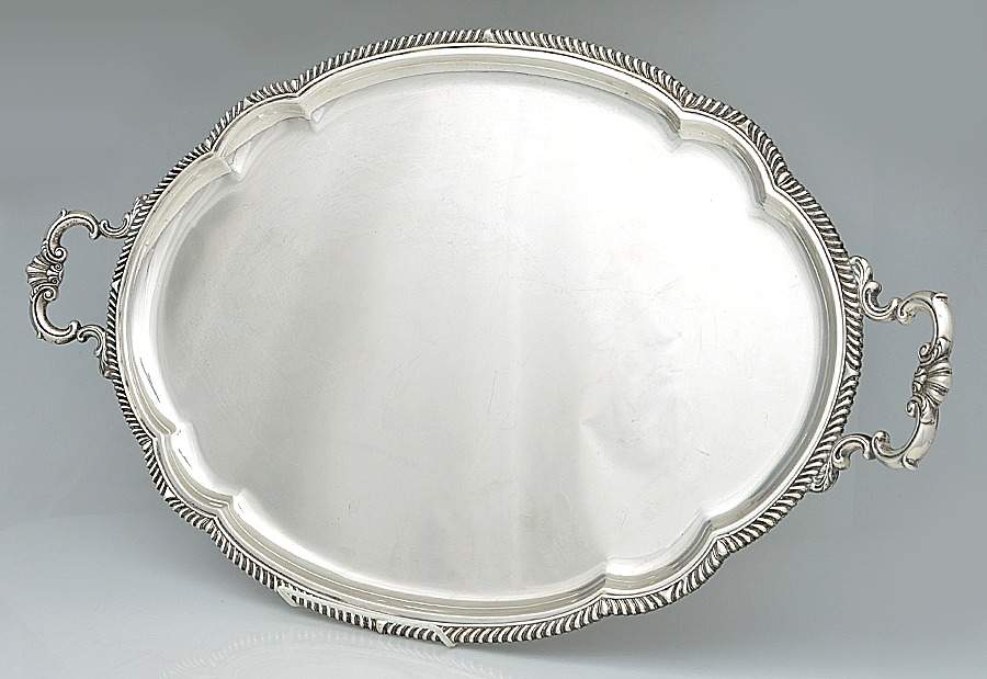 English Gadroon-Gadroon (Sterling, Hollowware) Large Waiter Tray by Gorham Silver-1
