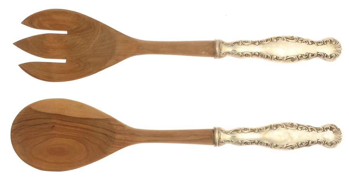 Louis XV (Sterling, 1891) Wooden Bowl 2-Piece Salad Set by Gorham Silver-1