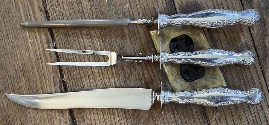 Louis XV (Sterling, 1891) 3 Piece Small Carving Set W/Sterling Guard by Gorham Silver-1