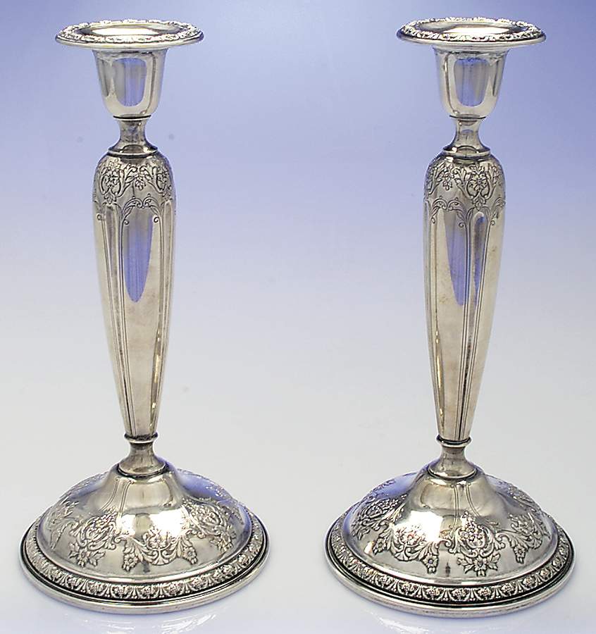 King Edward (Sterling, Hollowware) Pair of 10" Weighted Candlesticks by Gorham Silver-1