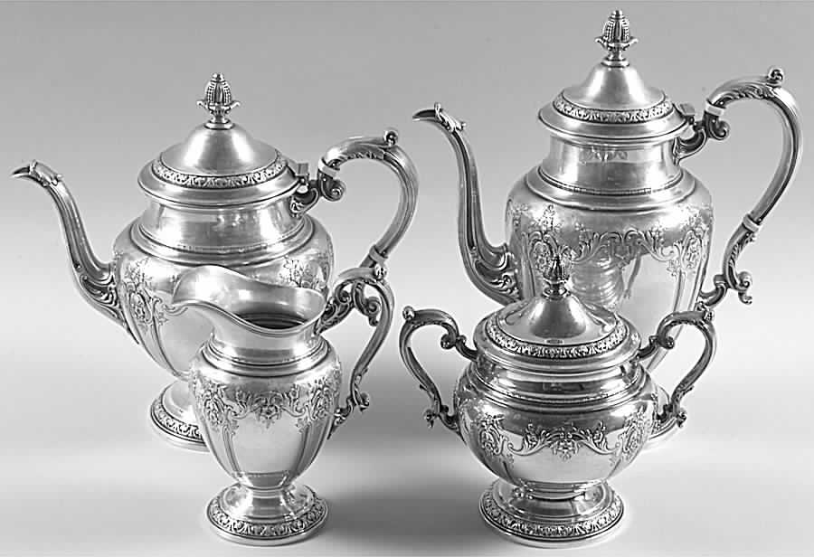 King Edward (Sterling, Hollowware) 4 Piece Tea Set (SCP, STP, SCR, SSU) by Gorham Silver-1