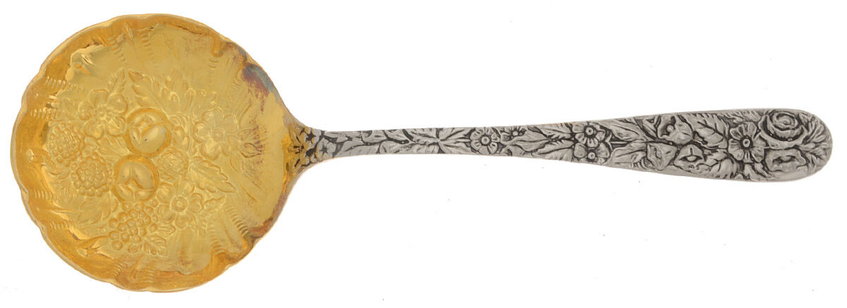 Olde Bouquet (Silverplate) Solid Fruit Serving Spoon-Embossed Bowl by Godinger-1