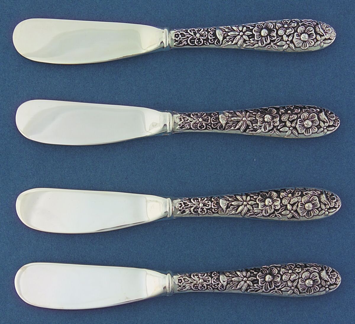 Olde Bouquet (Silverplate) Butter Spreaders with Hollow Handle - Set of 4 & Case by Godinger-1