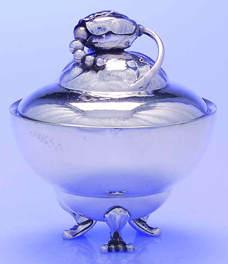 Blossom-2D (Sterling, 1919, Hollowware) Sugar Bowl & Lid by Georg Jensen (Denmark)-1