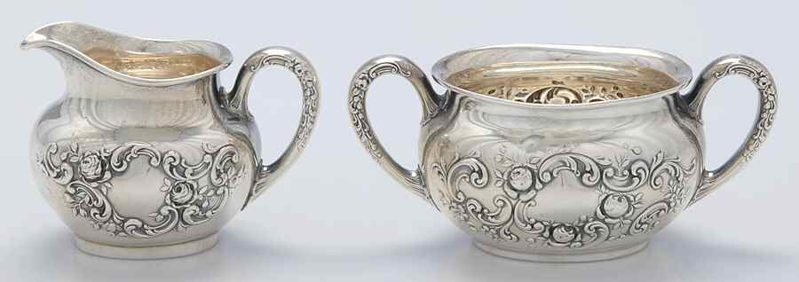 Fleury (Sterling, 1909, Hollowware) Mini Sterling Creamer and Open Sugar by Gorham Silver-1