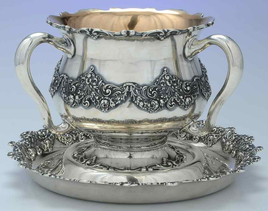 Fleury (Sterling, 1909, Hollowware) 3 Handled Loving Cup & Underplate by Gorham Silver-1