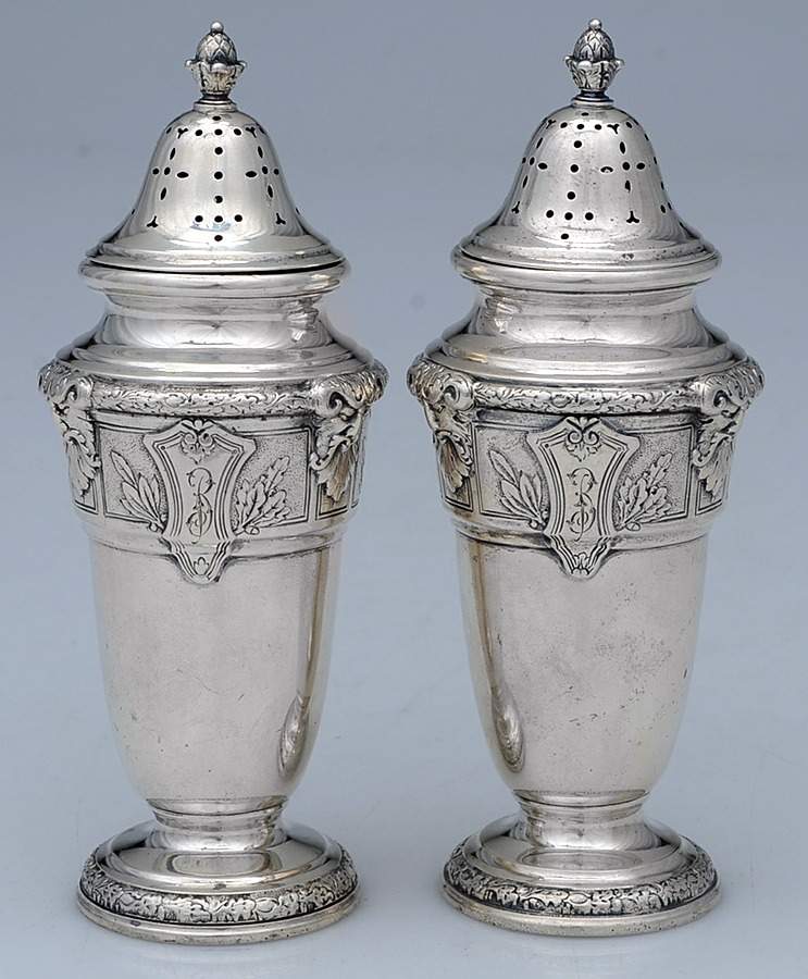 Florentine-Florenz (Sterling, 1901, Hollowware) Salt & Pepper Set by Gorham Silver-1
