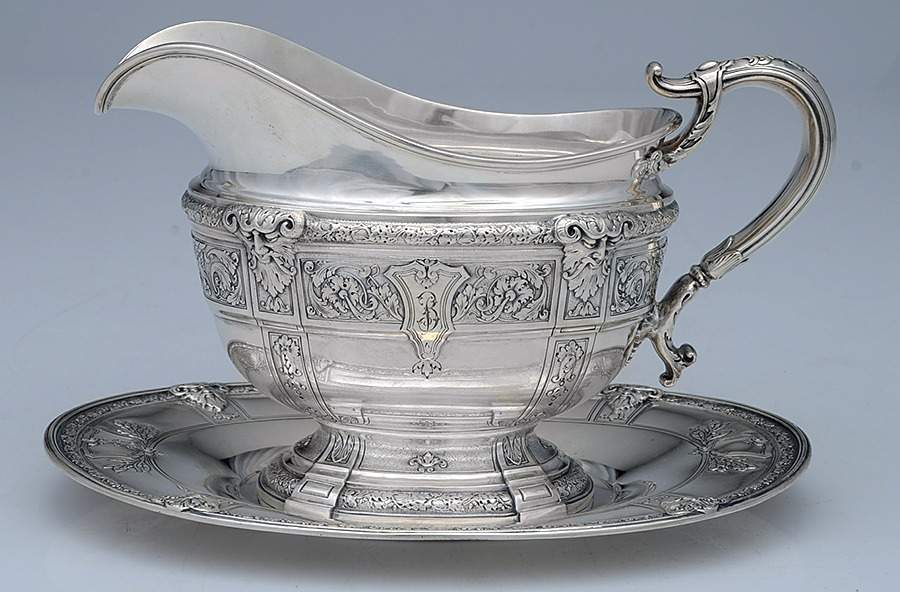 Florentine-Florenz (Sterling, 1901, Hollowware) Gravy Boat & Underplate by Gorham Silver-1