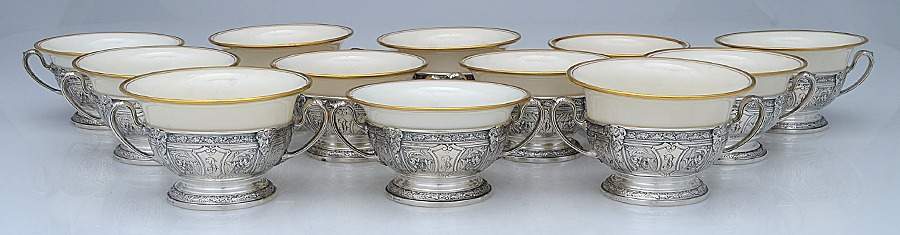 Florentine-Florenz (Sterling, 1901, Hollowware) Bouillon Cup with Lenox Liner - Set of 12 by Gorham Silver-1