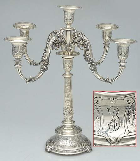 Florentine-Florenz (Sterling, 1901, Hollowware) Weighted 5 Light Candelabra by Gorham Silver-1