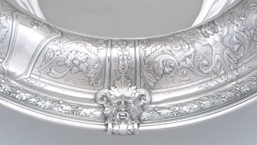 Florentine-Florenz (Sterling, 1901, Hollowware) Round Footed Centerpiece & Underplate with Slvp Frog by Gorham Silver-6