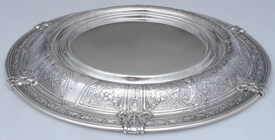 Florentine-Florenz (Sterling, 1901, Hollowware) Round Footed Centerpiece & Underplate with Slvp Frog by Gorham Silver-3