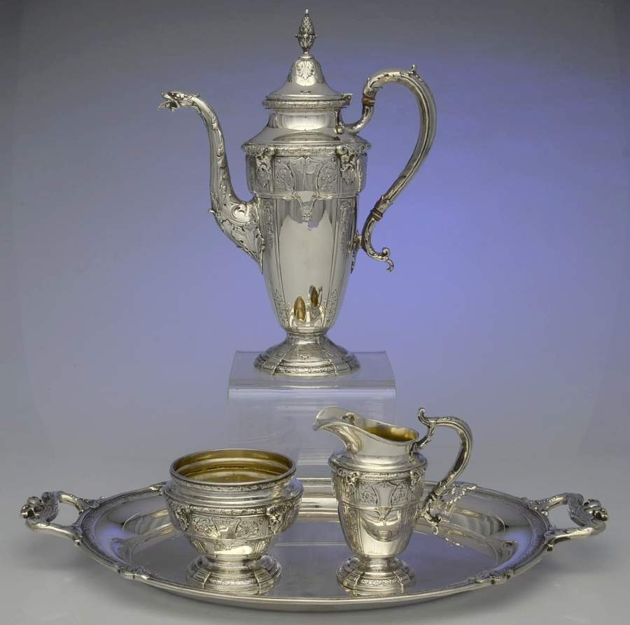 Florentine-Florenz (Sterling, 1901, Hollowware) (4 Pc) Demi Set (SDEP,SCRM,SSUOM,STRDEM) by Gorham Silver-1