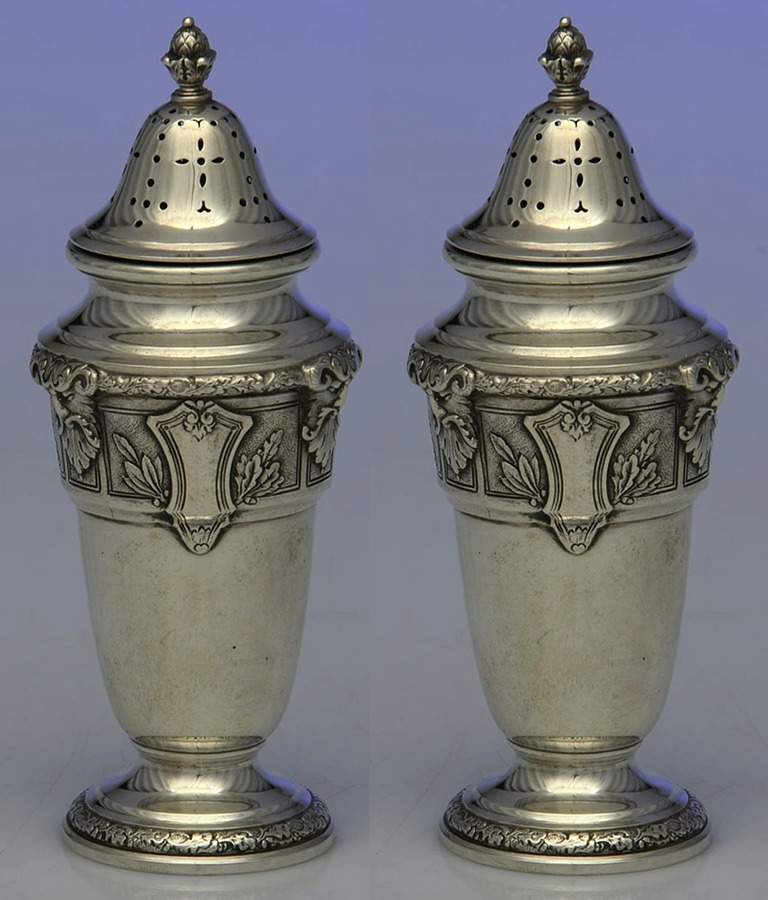 Florentine-Florenz (Sterling, 1901, Hollowware) Salt and Pepper Set by Gorham Silver-1