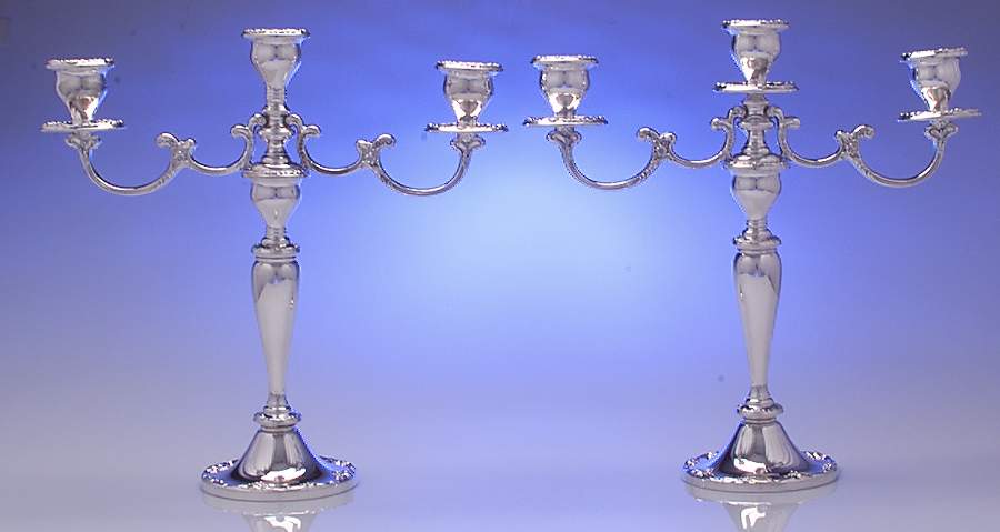 Melrose (Sterling, 1948, Hollowware) Pair of Weighted 3 Light Candelabra by Gorham Silver-1