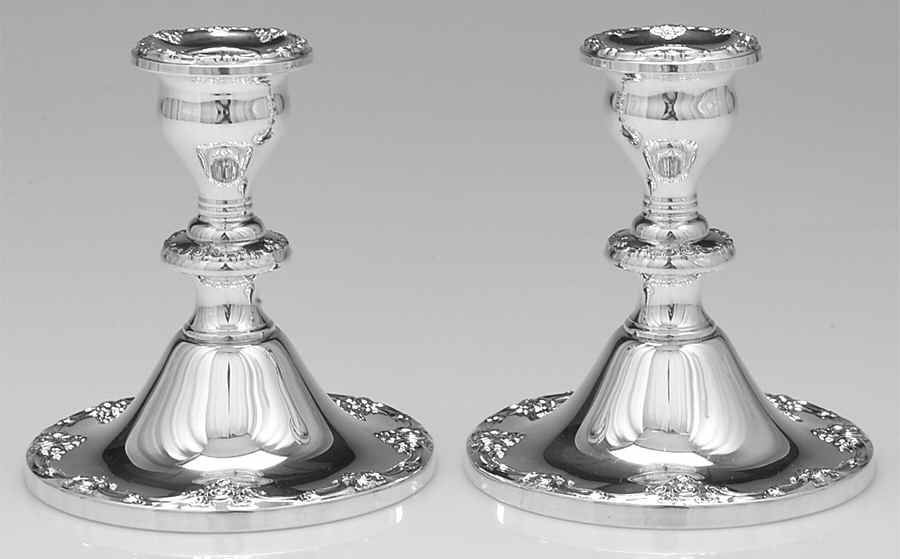 Melrose (Sterling, 1948, Hollowware) Pair of Weighted Candleholders by Gorham Silver-1