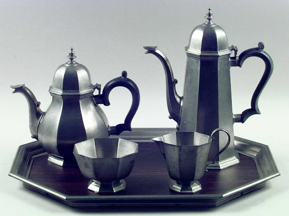 Octette (Pewter, Hollowware) 5 Piece Tea Set (with Tray) by Gorham Silver-1