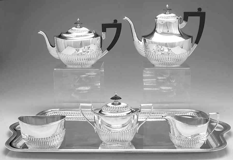 Queen Anne (Silverplate, Hollowware) 6-Piece Plated Tea Set (Waste & Tray) by Gorham Silver-1