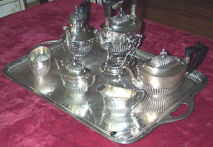 Queen Anne (Silverplate, Hollowware) 7-Piece Plated Tea Set (w/ Waste, Kttle & Try) by Gorham Silver-1