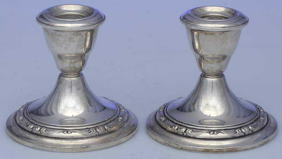 Rondo (Sterling, 1951, Hollowware Pair of Weighted Console Candleholders by Gorham Silver-1