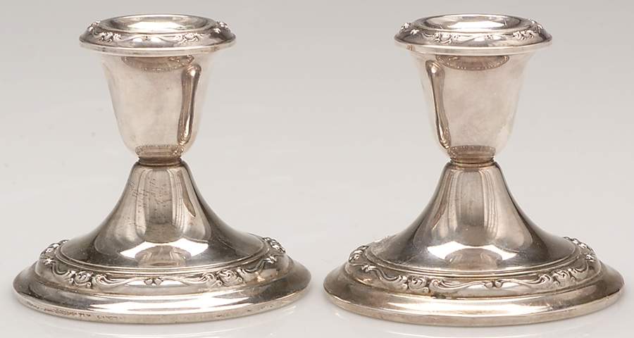 Rondo (Sterling, 1951, Hollowware Pair of Weighted Console Candleholders by Gorham Silver-1