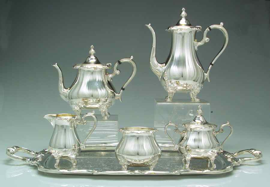 Rondo (Silverplate, Hollowware) 6-Piece Plated Tea Set (Waste & Tray) by Gorham Silver-1