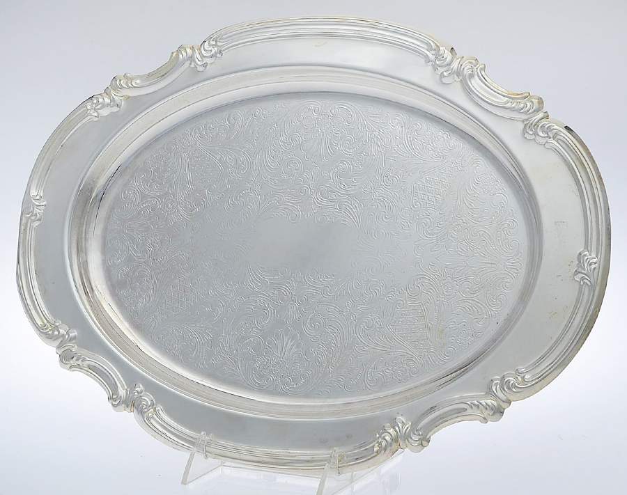 Scroll (Silverplate, Hollowware) 16" Oval Serving Platter by Gorham Silver-1
