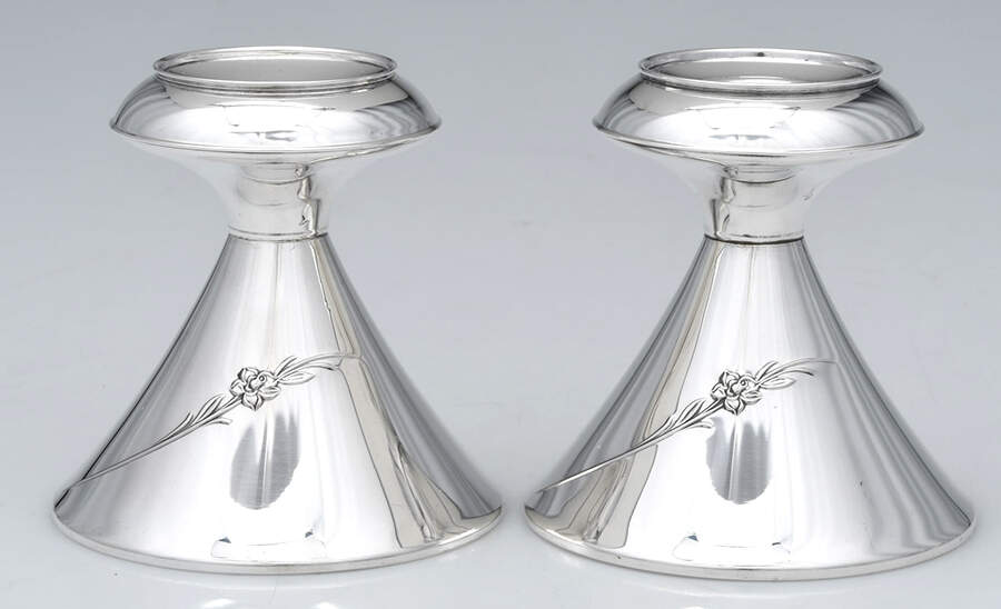 Sea Rose (Sterling, 1958, Hollowware) Pair of Weighted Candleholders by Gorham Silver-1