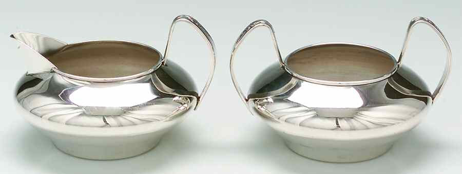Sea Rose (Sterling, 1958, Hollowware) Mini Sterling Creamer and Open Sugar by Gorham Silver-1