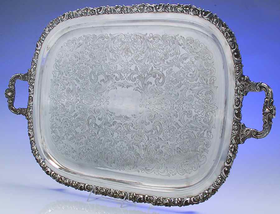 Rococo (Silverplate, Hollowware) Large Footed Waiter Tray by Gorham Silver-1