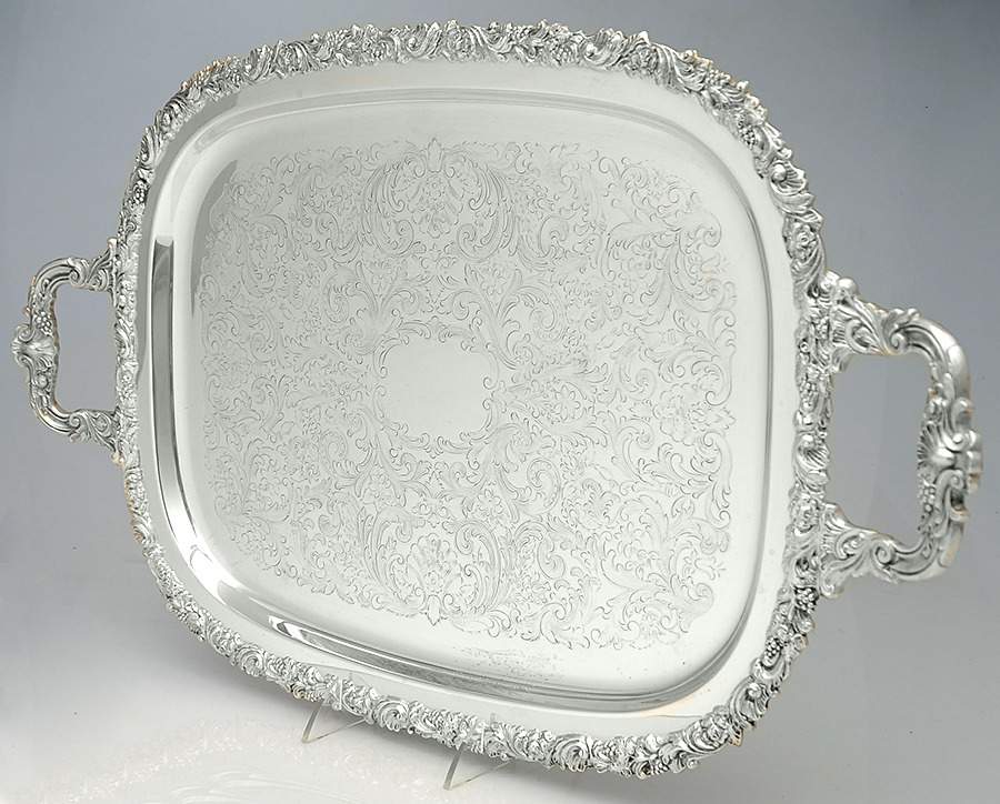 Rococo (Silverplate, Hollowware) Large Silverplate Waiter Tray by Gorham Silver-1