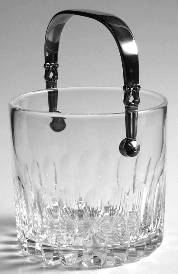 Acorn (Sterling, 1915, Hollowware) Crystal Ice Bucket W/Sterling Handle by Georg Jensen (Denmark)-1
