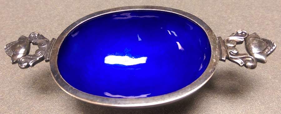 Acorn (Sterling, 1915) Enameled Salt Cellar Individual by Georg Jensen (Denmark)-1