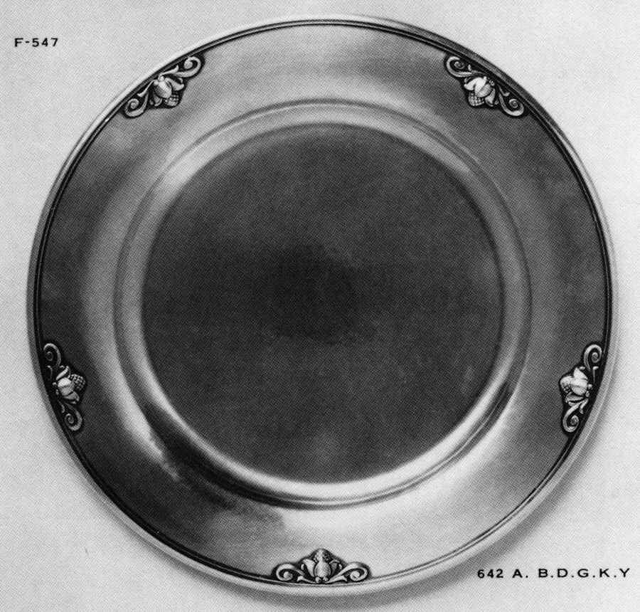 Acorn (Sterling, 1915, Hollowware) 10" Sandwich Plate by Georg Jensen (Denmark)-1